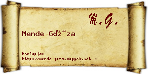 Mende Géza névjegykártya